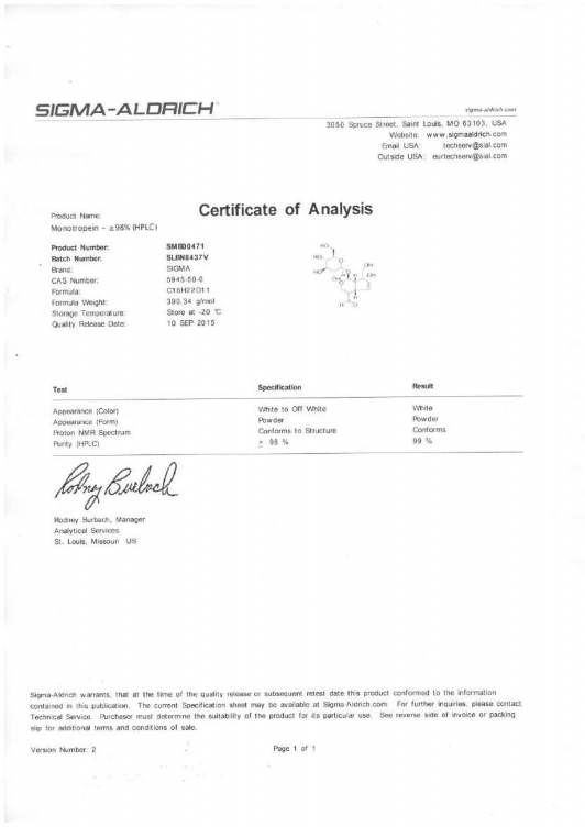 Đồ dung dịch thử PHỤ LỤC 10 CHỨNG CHỈ PHÂN TÍCH CHẤT CHUẨN SIGMA MONOTROPEIN 8