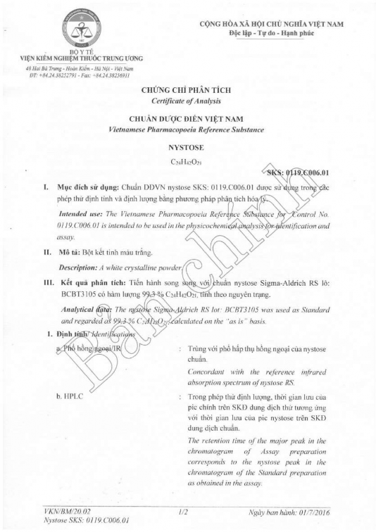 PHỤ LỤC 15 SẮC KÝ ĐỒ CỦA NGHIÊN CỨU ĐỘ ỔN ĐỊNH CHẤT CHUẨN NYSTOSE 0119 2