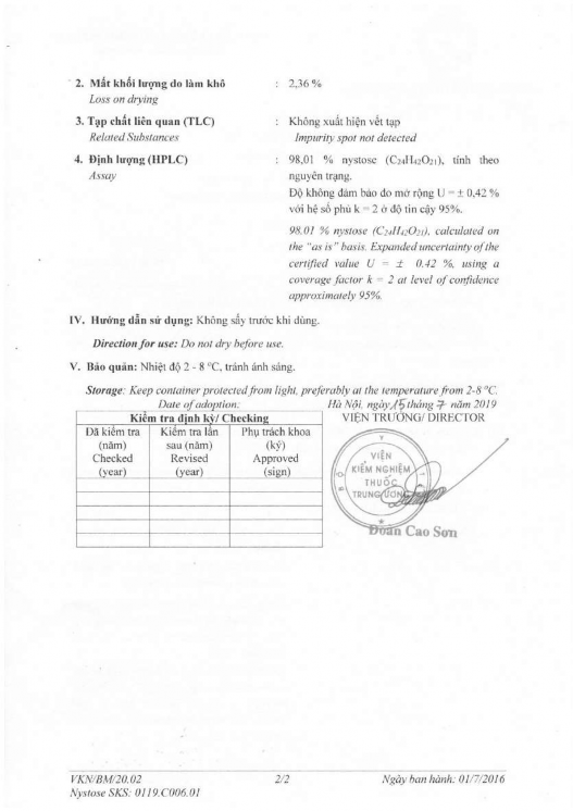PHỤ LỤC 15 SẮC KÝ ĐỒ CỦA NGHIÊN CỨU ĐỘ ỔN ĐỊNH CHẤT CHUẨN NYSTOSE 0119 3