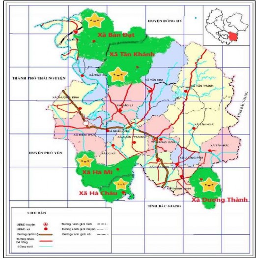 Hình 2 1 Bản đồ huyện Phú Bình các xã lựa chọn tham gia nghiên cứu Nguồn 1