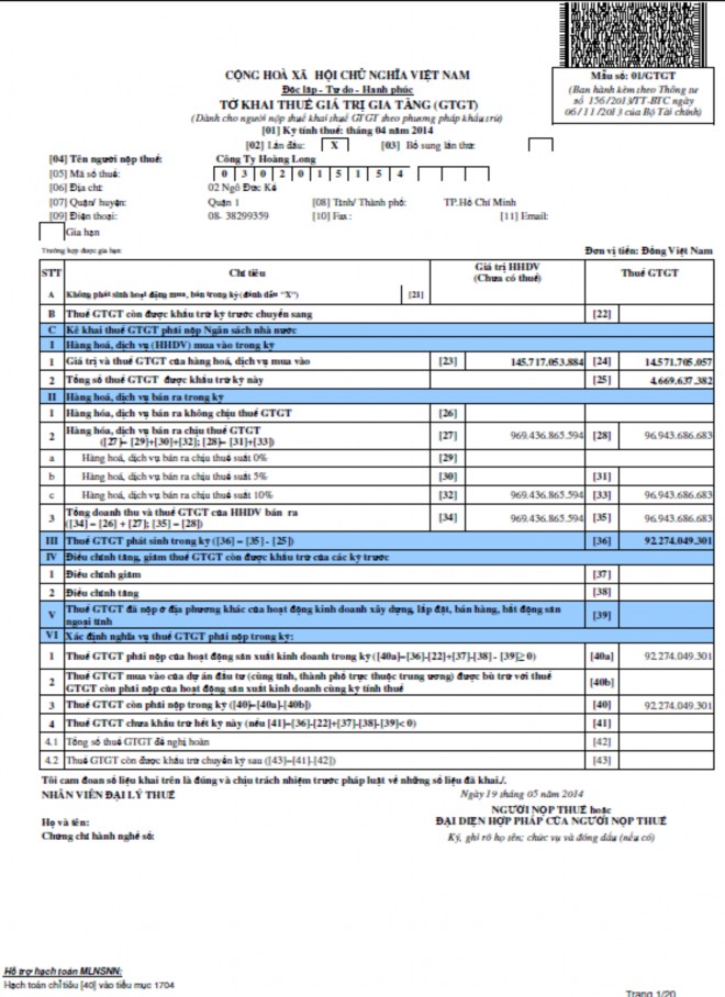 Hình 2 6 Tờ khai thuế GTGT tháng 4 2014 Hình 2 7 Trích Bảng kê hoá đơn chứng từ 3