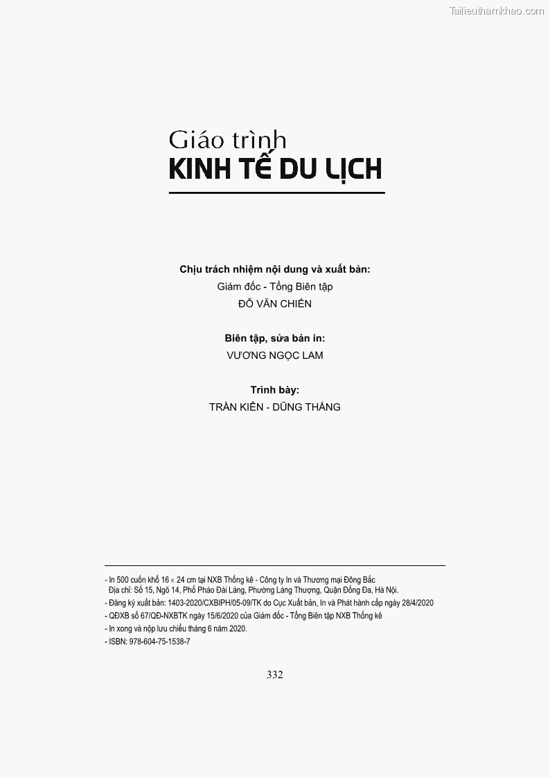 Giáo trình Kinh tế du lịch Phần 2 - 14 Trang 166