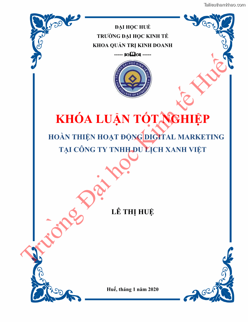 Khóa luận tốt nghiệp quản trị kinh doanh Hoàn thiện hoạt động digital marketing tại công ty TNHH Du lịch Xanh Việt - 1 Trang 1