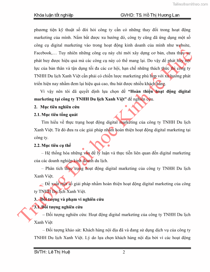 Khóa luận tốt nghiệp quản trị kinh doanh Hoàn thiện hoạt động digital marketing tại công ty TNHH Du lịch Xanh Việt - 1 Trang 10