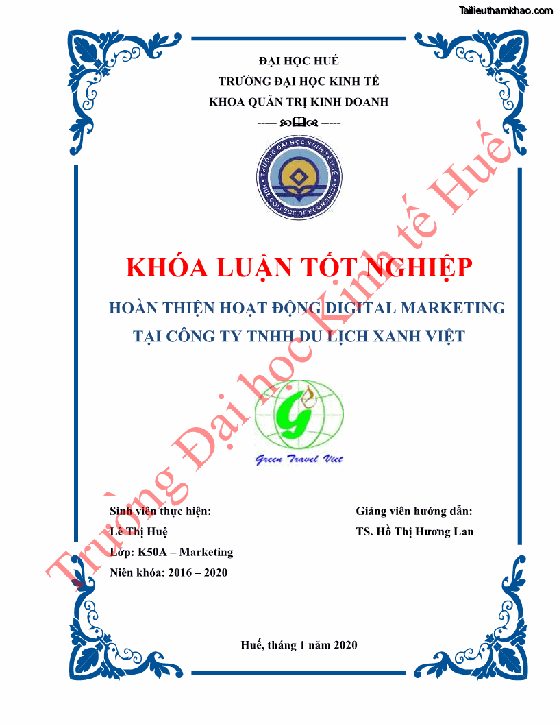 Khóa luận tốt nghiệp quản trị kinh doanh Hoàn thiện hoạt động digital marketing tại công ty TNHH Du lịch Xanh Việt - 1 Trang 2