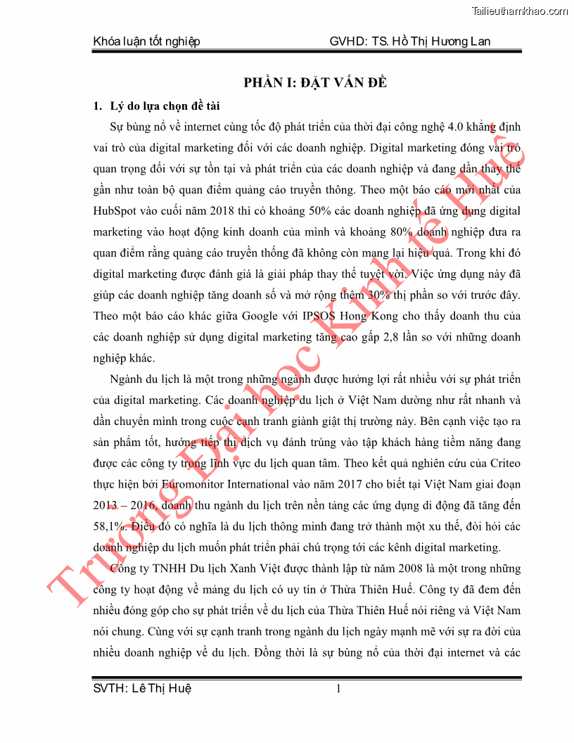 Khóa luận tốt nghiệp quản trị kinh doanh Hoàn thiện hoạt động digital marketing tại công ty TNHH Du lịch Xanh Việt - 1 Trang 9