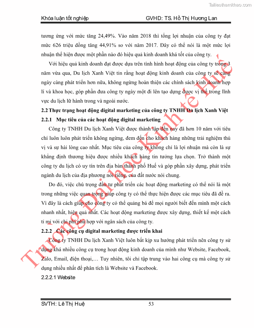 Khóa luận tốt nghiệp quản trị kinh doanh Hoàn thiện hoạt động digital marketing tại công ty TNHH Du lịch Xanh Việt - 6 Trang 61