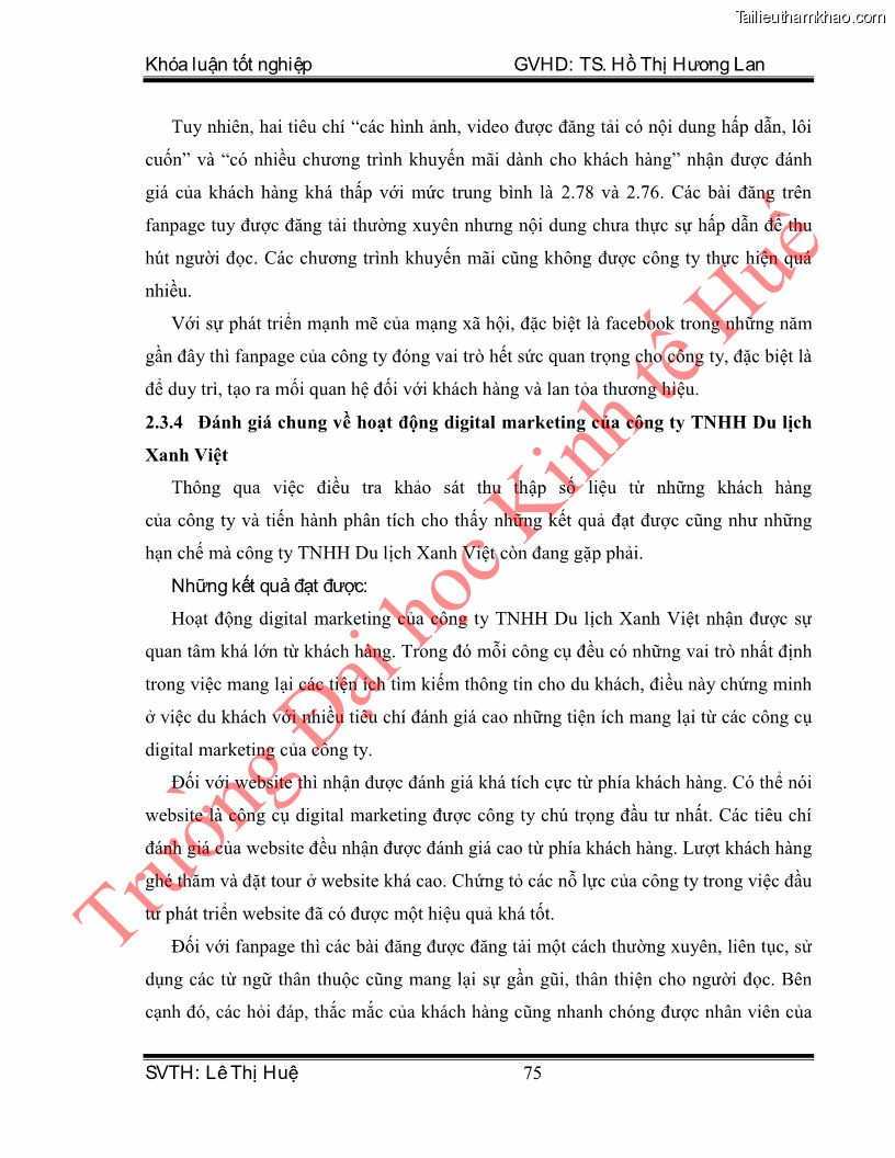 Khóa luận tốt nghiệp quản trị kinh doanh Hoàn thiện hoạt động digital marketing tại công ty TNHH Du lịch Xanh Việt - 7 Trang 83