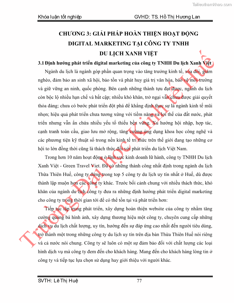 Khóa luận tốt nghiệp quản trị kinh doanh Hoàn thiện hoạt động digital marketing tại công ty TNHH Du lịch Xanh Việt - 8 Trang 85
