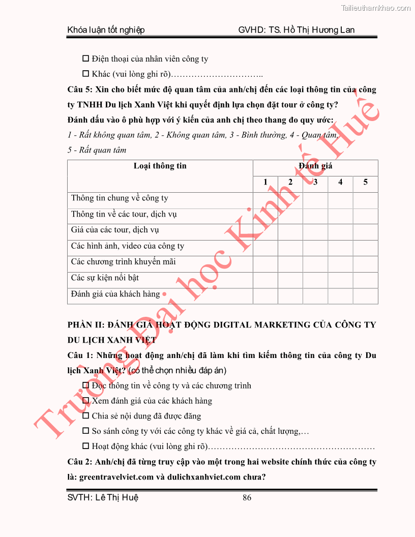 Khóa luận tốt nghiệp quản trị kinh doanh Hoàn thiện hoạt động digital marketing tại công ty TNHH Du lịch Xanh Việt - 8 Trang 94
