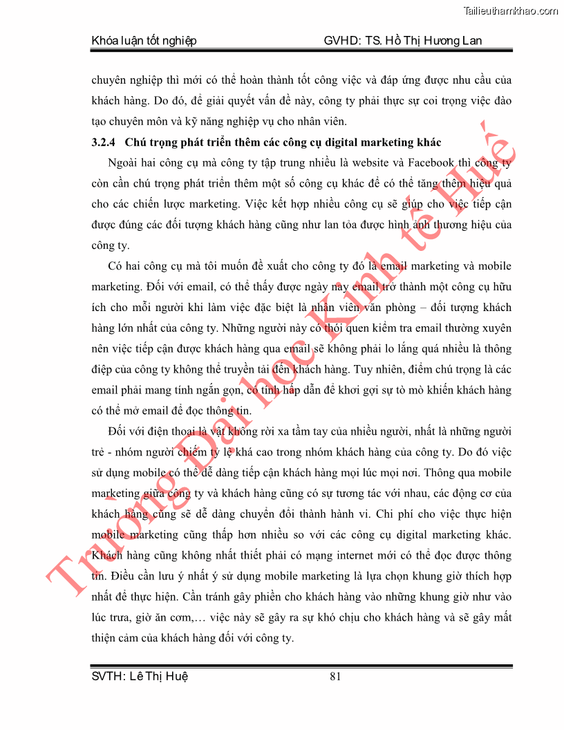 Khóa luận tốt nghiệp quản trị kinh doanh Hoàn thiện hoạt động digital marketing tại công ty TNHH Du lịch Xanh Việt - 8 Trang 89