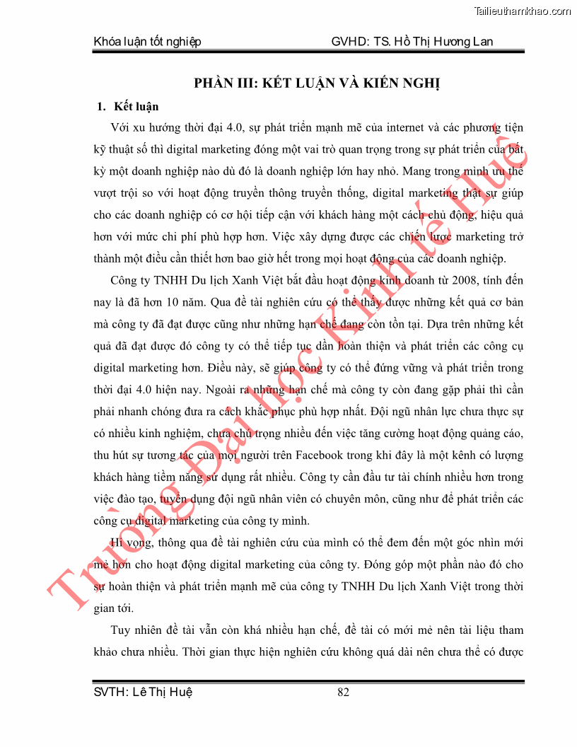 Khóa luận tốt nghiệp quản trị kinh doanh Hoàn thiện hoạt động digital marketing tại công ty TNHH Du lịch Xanh Việt - 8 Trang 90