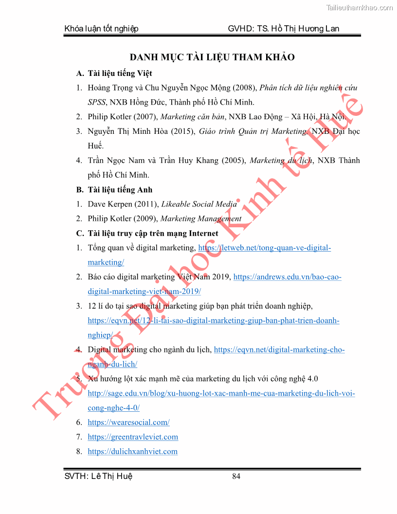 Khóa luận tốt nghiệp quản trị kinh doanh Hoàn thiện hoạt động digital marketing tại công ty TNHH Du lịch Xanh Việt - 8 Trang 92