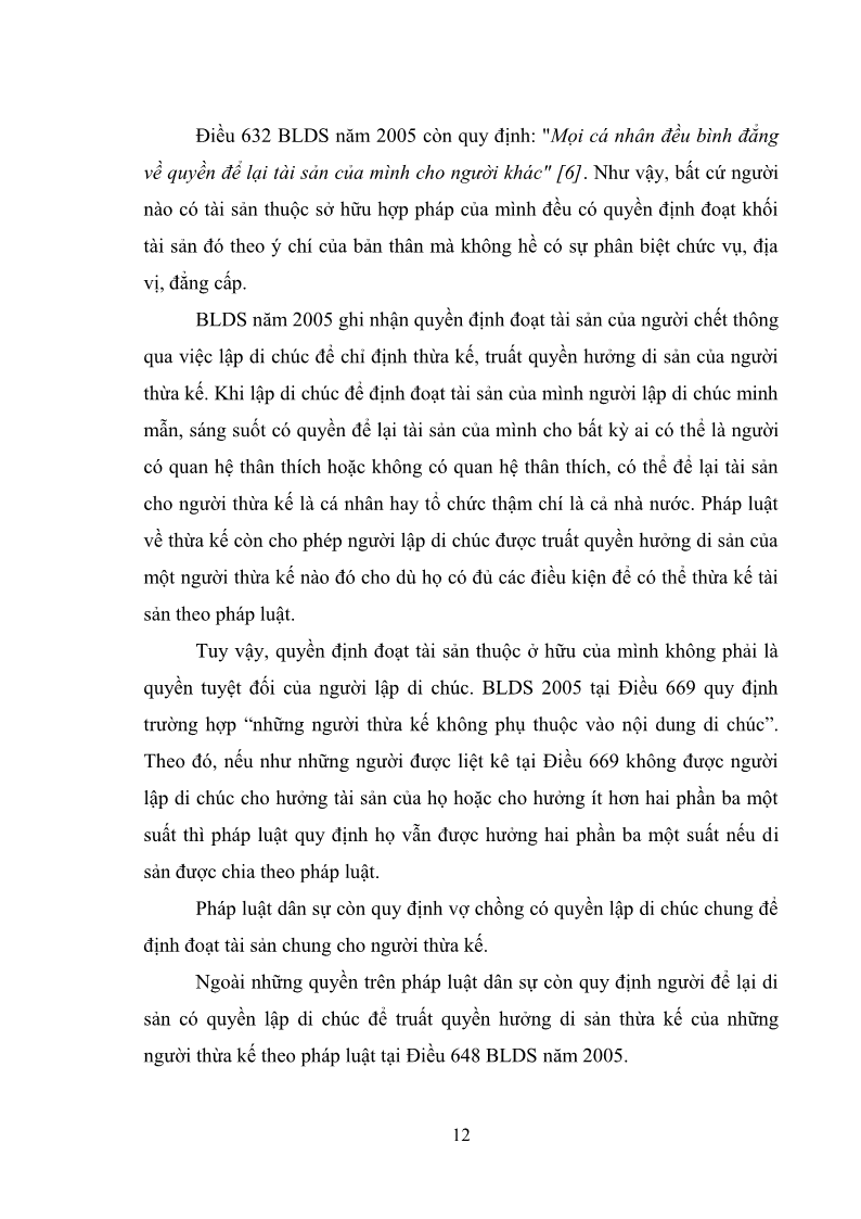 Luận văn Thạc sĩ Luật học Diện và hàng thừa kế theo quy định của Bộ luật dân sự năm 2005 - 2 Trang 18