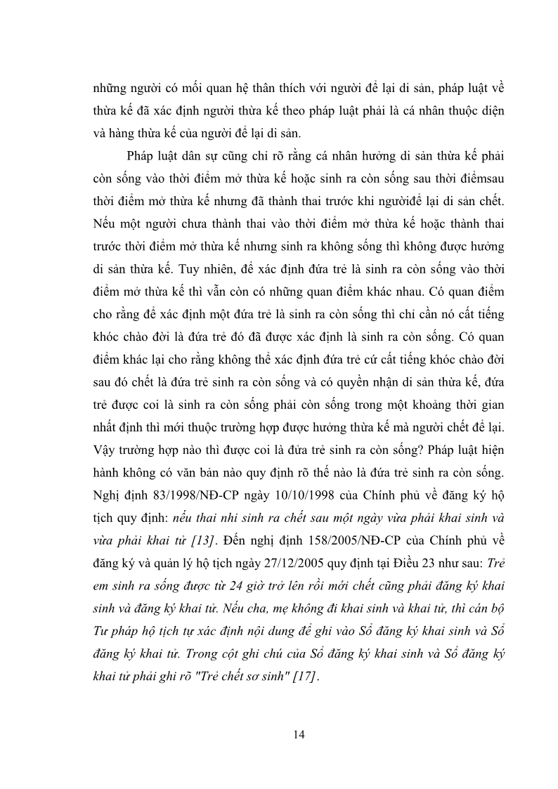 Luận văn Thạc sĩ Luật học Diện và hàng thừa kế theo quy định của Bộ luật dân sự năm 2005 - 2 Trang 20