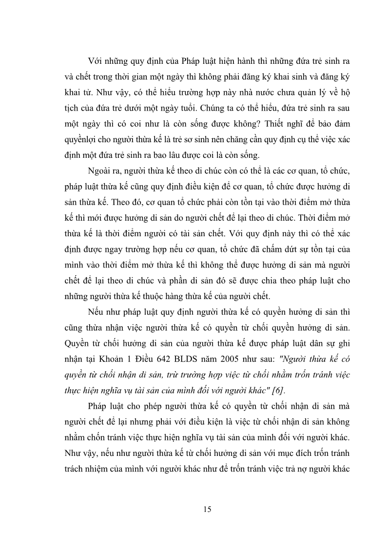Luận văn Thạc sĩ Luật học Diện và hàng thừa kế theo quy định của Bộ luật dân sự năm 2005 - 2 Trang 21