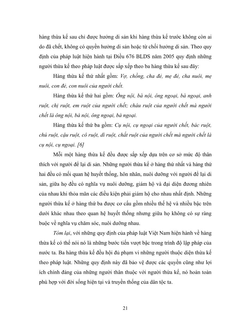Luận văn Thạc sĩ Luật học Diện và hàng thừa kế theo quy định của Bộ luật dân sự năm 2005 - 3 Trang 27