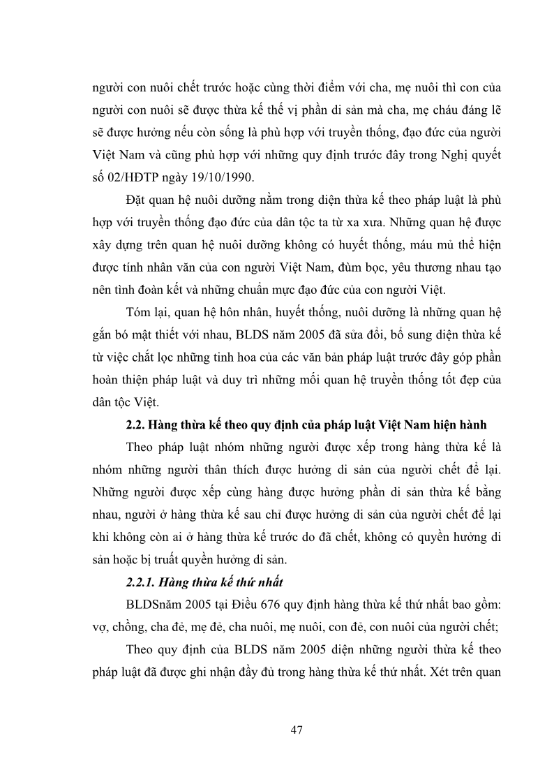 Luận văn Thạc sĩ Luật học Diện và hàng thừa kế theo quy định của Bộ luật dân sự năm 2005 - 5 Trang 53