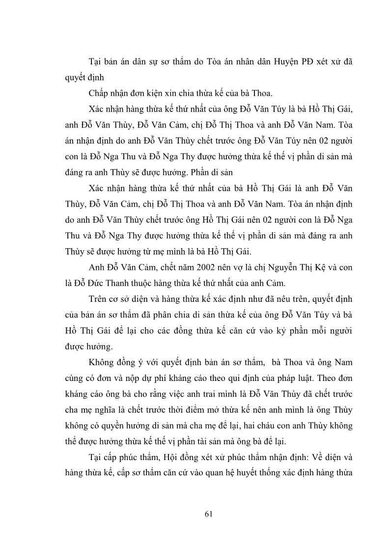 Luận văn Thạc sĩ Luật học Diện và hàng thừa kế theo quy định của Bộ luật dân sự năm 2005 - 6 Trang 67