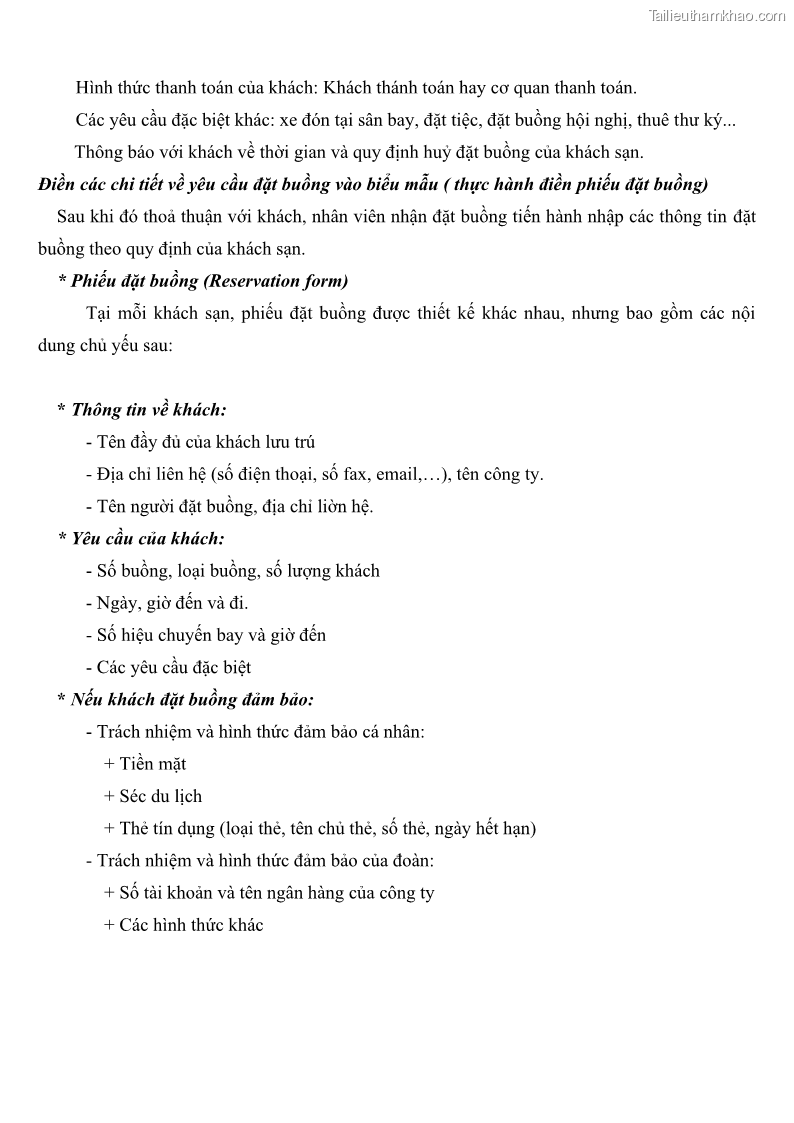 Giáo trình Nghiệp vụ lễ tân trường cđ nghề Đà Nẵng - 5 Trang 57