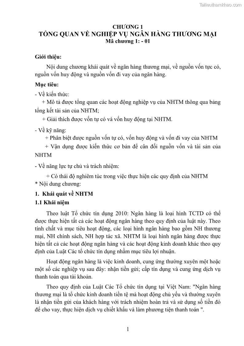 Giáo trình Nghiệp vụ ngân hàng Nghề Kế toán - Cao đẳng - Trường Cao đẳng Cộng đồng Đồng Tháp - 1 Trang 10