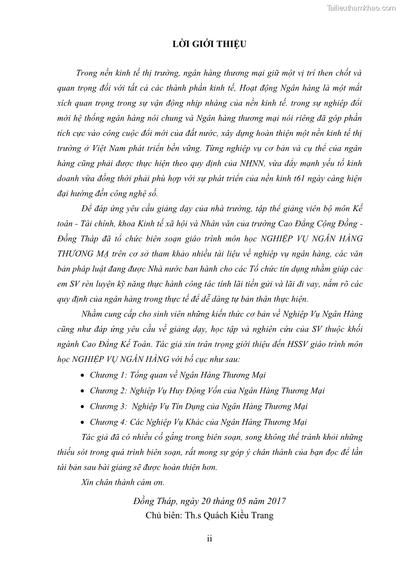 Giáo trình Nghiệp vụ ngân hàng Nghề Kế toán - Cao đẳng - Trường Cao đẳng Cộng đồng Đồng Tháp - 1 Trang 3