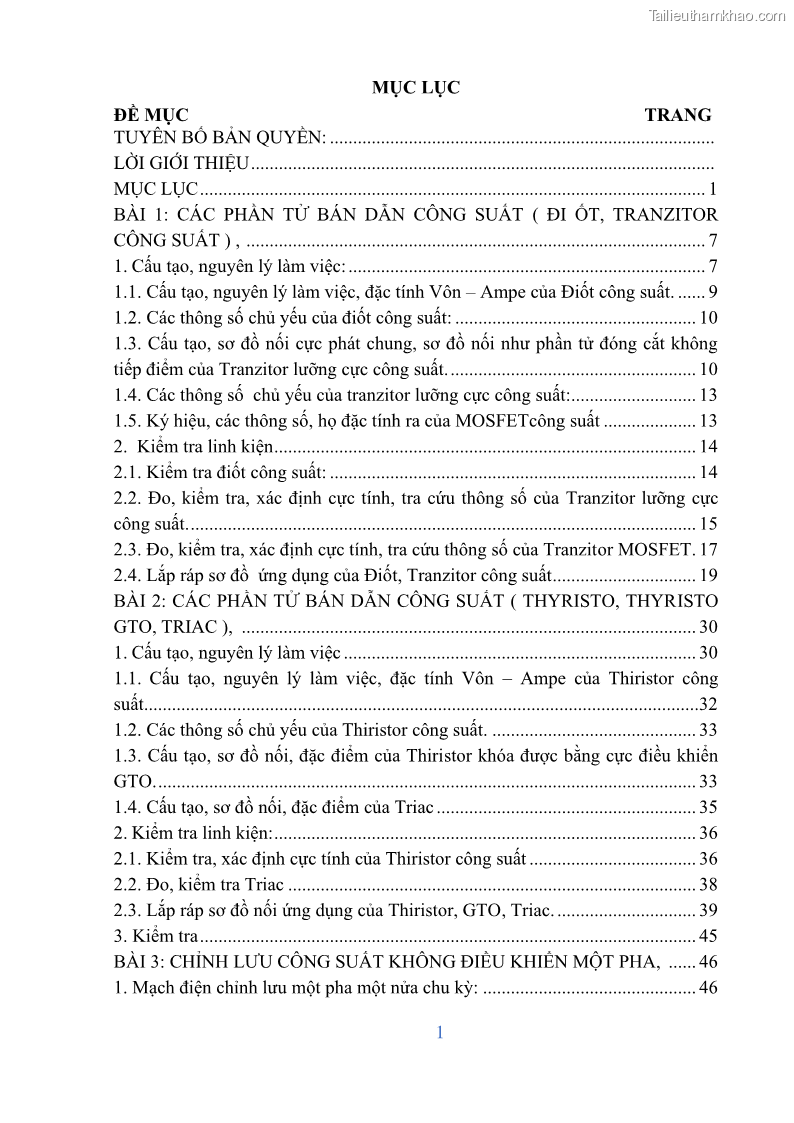 Giáo trình Điện tử công suất Nghề Kỹ thuật máy lạnh và điều hòa không khí - Cao đẳng - Trường Cao đẳng nghề Đồng Tháp - 1 Trang 3