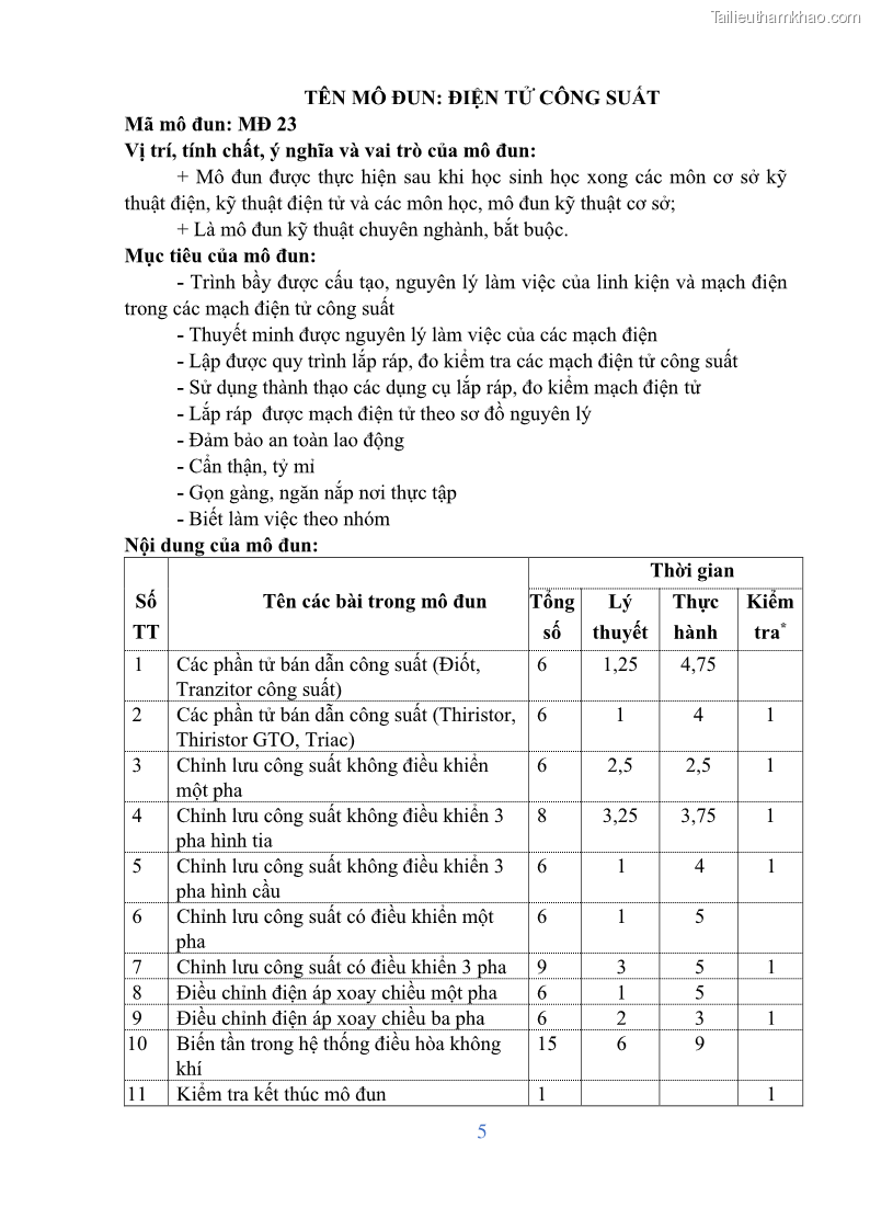Giáo trình Điện tử công suất Nghề Kỹ thuật máy lạnh và điều hòa không khí - Cao đẳng - Trường Cao đẳng nghề Đồng Tháp - 1 Trang 7