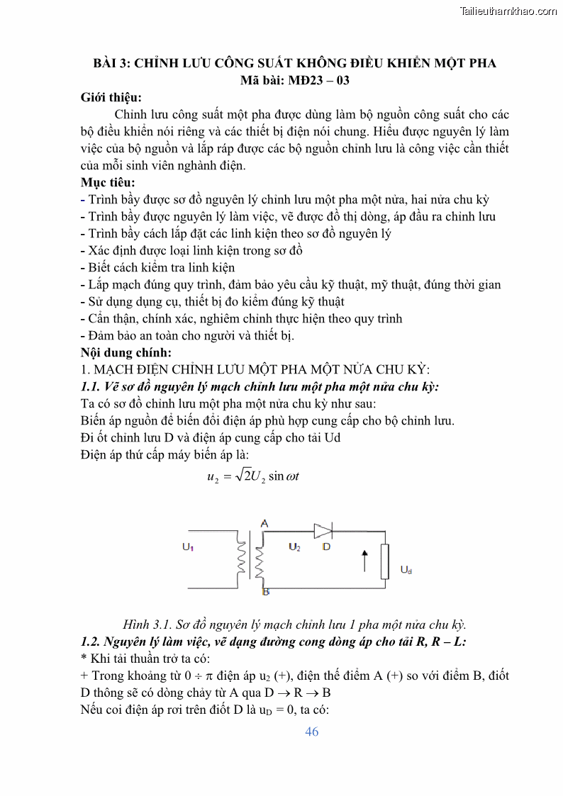Giáo trình Điện tử công suất Nghề Kỹ thuật máy lạnh và điều hòa không khí - Cao đẳng - Trường Cao đẳng nghề Đồng Tháp - 4 Trang 48