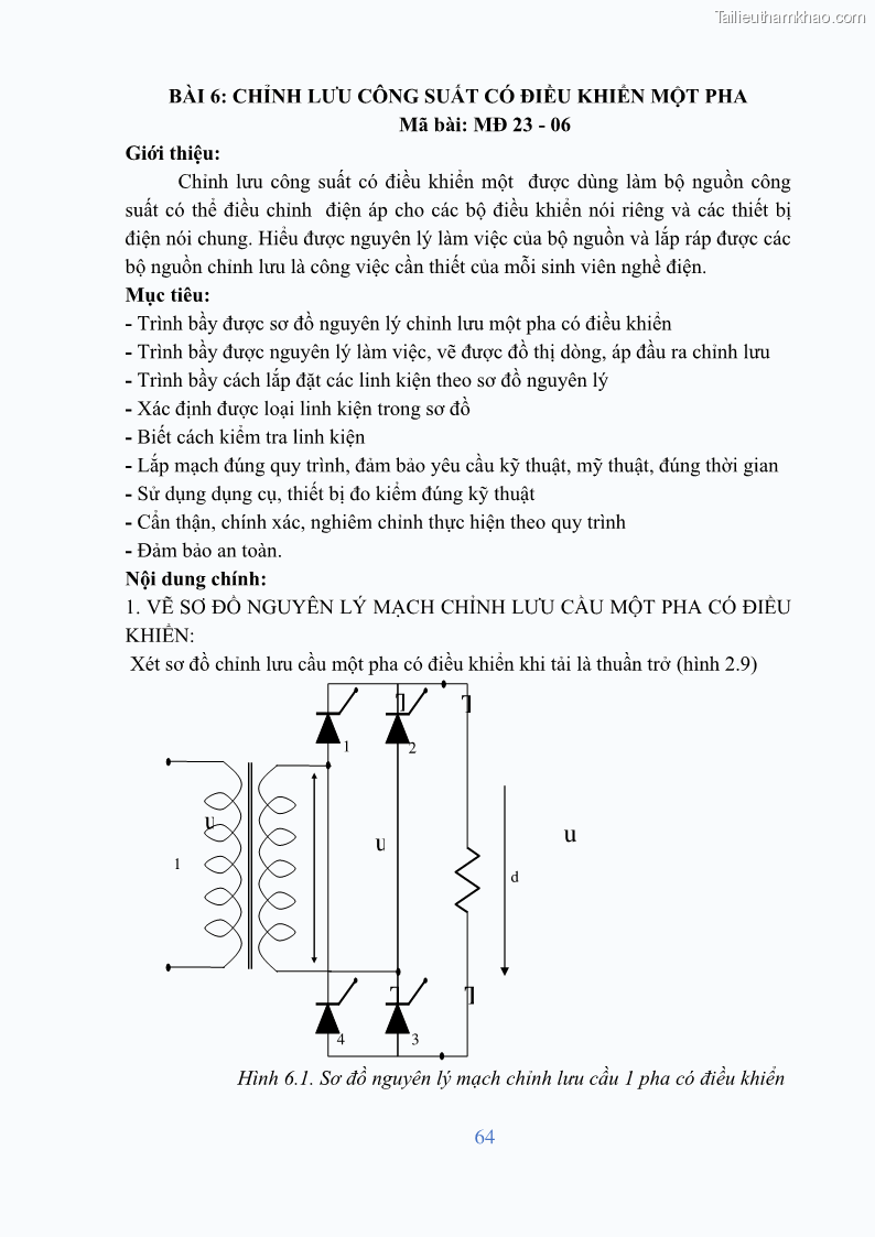 Giáo trình Điện tử công suất Nghề Kỹ thuật máy lạnh và điều hòa không khí - Cao đẳng - Trường Cao đẳng nghề Đồng Tháp - 6 Trang 66