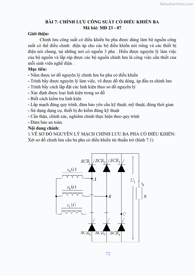 Giáo trình Điện tử công suất Nghề Kỹ thuật máy lạnh và điều hòa không khí - Cao đẳng - Trường Cao đẳng nghề Đồng Tháp - 7 Trang 74