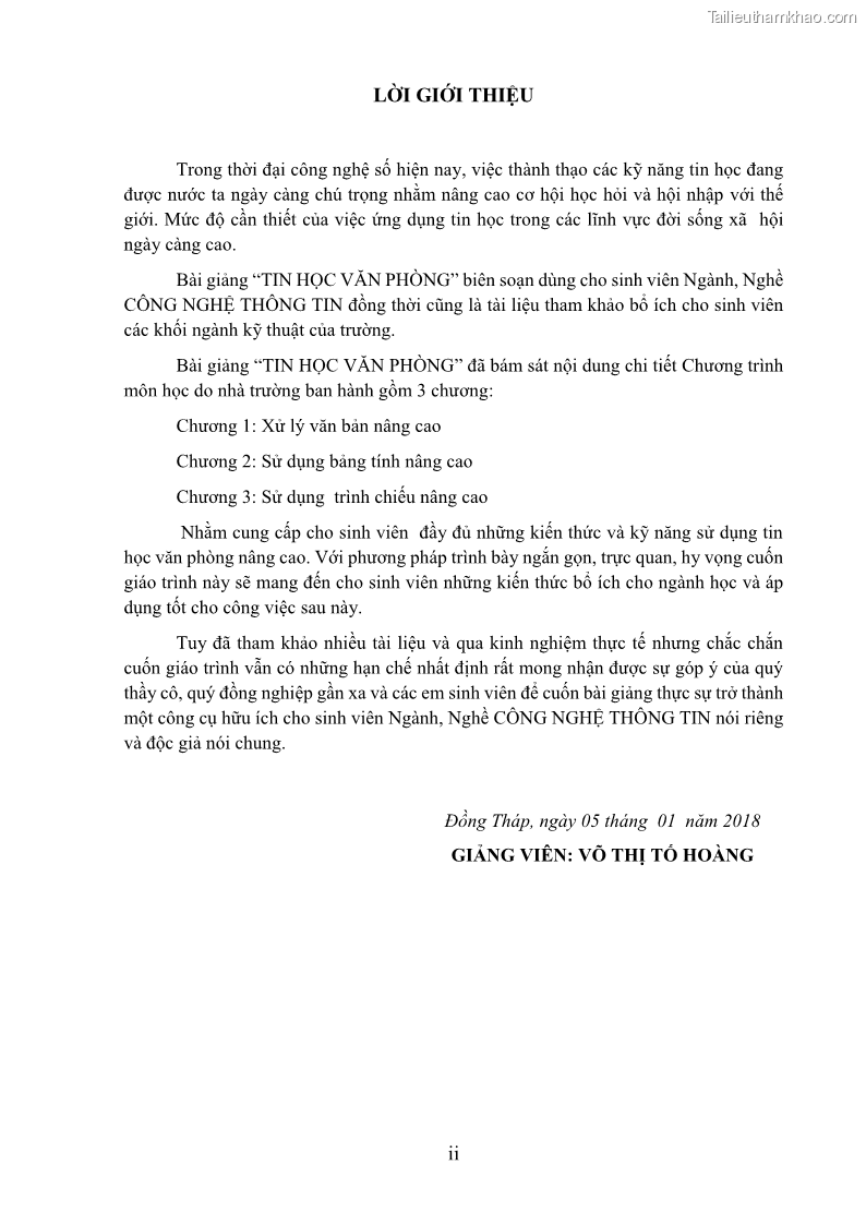 Giáo trình Tin học văn phòng Nghề Công nghệ thông tin - Cao đẳng - Trường Cao đẳng Cộng đồng Đồng Tháp - 1 Trang 3