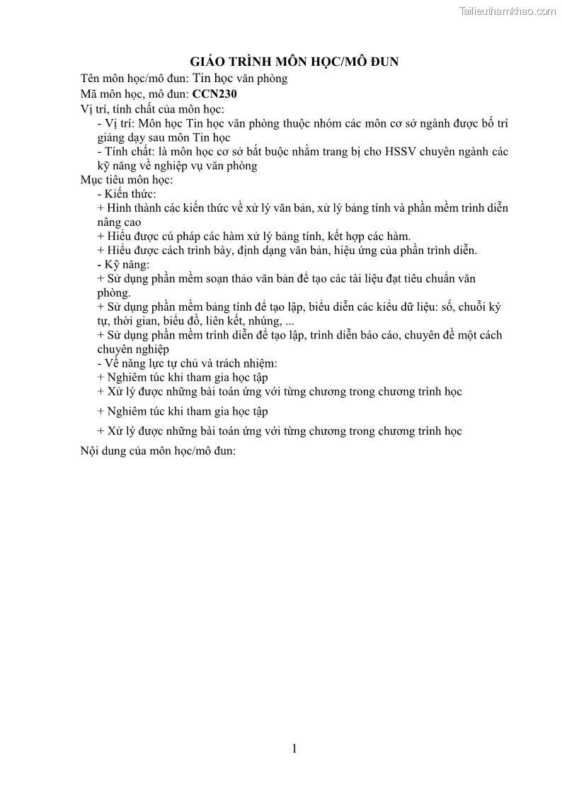Giáo trình Tin học văn phòng Nghề Công nghệ thông tin - Cao đẳng - Trường Cao đẳng Cộng đồng Đồng Tháp - 1 Trang 8