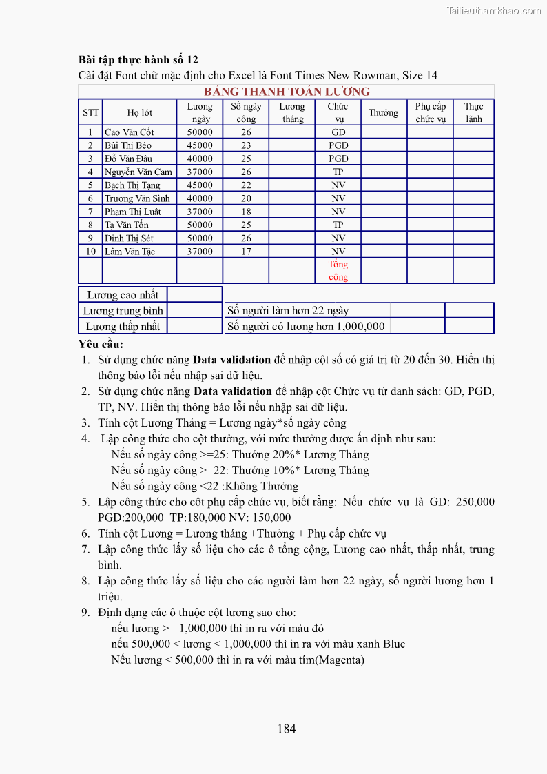 Giáo trình Tin học văn phòng Nghề Công nghệ thông tin - Cao đẳng - Trường Cao đẳng Cộng đồng Đồng Tháp - 16 Trang 191