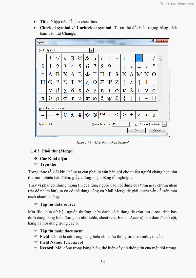 Giáo trình Tin học văn phòng Nghề Công nghệ thông tin - Cao đẳng - Trường Cao đẳng Cộng đồng Đồng Tháp - 6 Trang 61