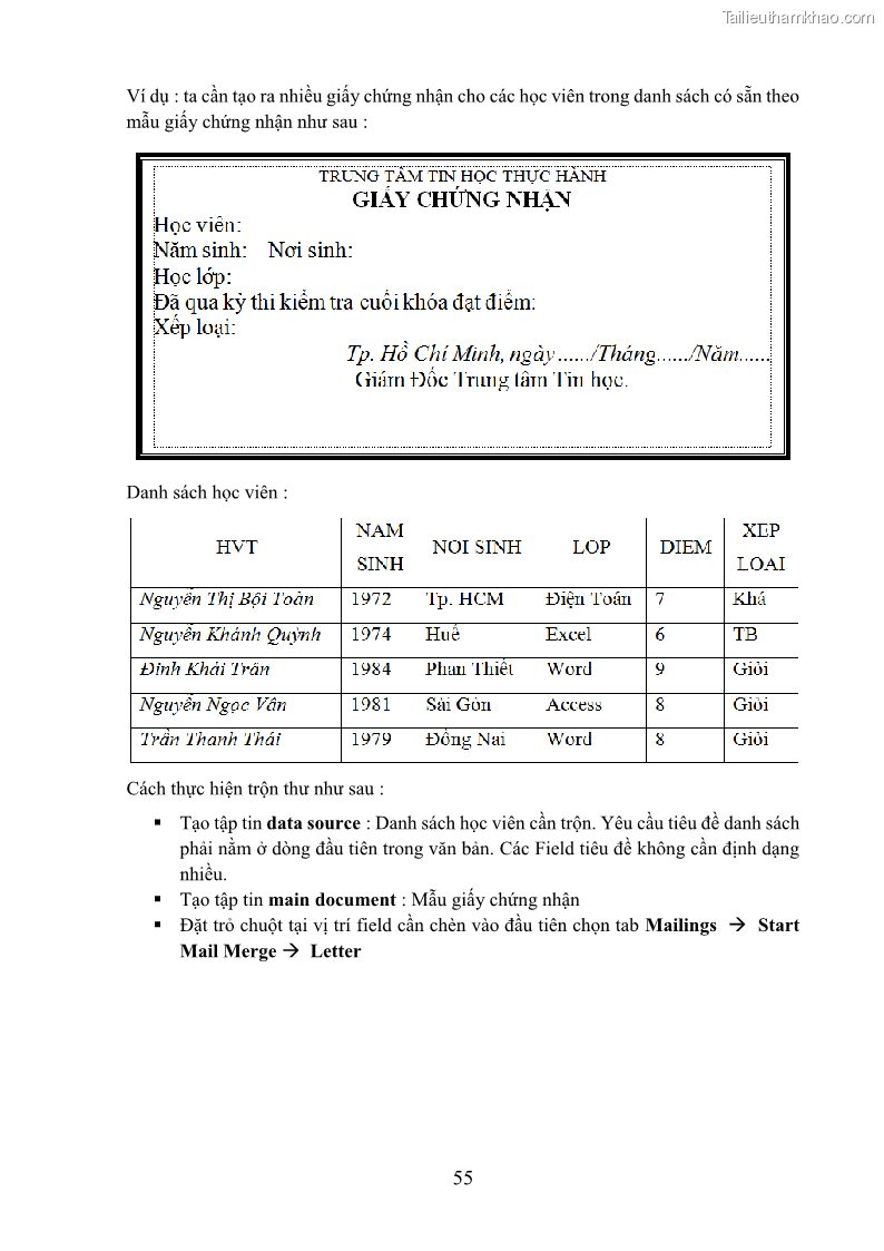 Giáo trình Tin học văn phòng Nghề Công nghệ thông tin - Cao đẳng - Trường Cao đẳng Cộng đồng Đồng Tháp - 6 Trang 62