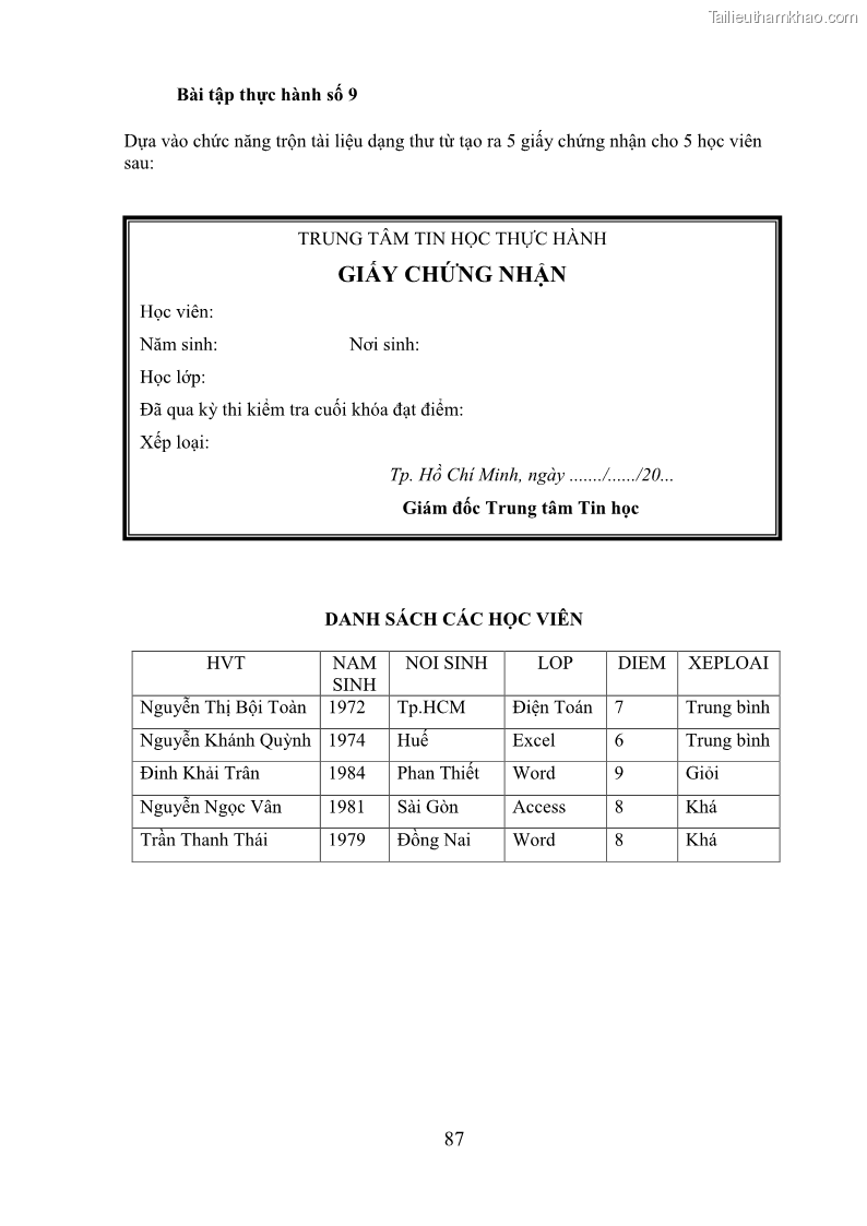 Giáo trình Tin học văn phòng Nghề Công nghệ thông tin - Cao đẳng - Trường Cao đẳng Cộng đồng Đồng Tháp - 8 Trang 94
