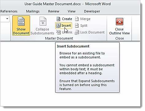 Hình 1 92 – cách tạo subdocument Bảng điều khiển chính của Insert Subdocument 6