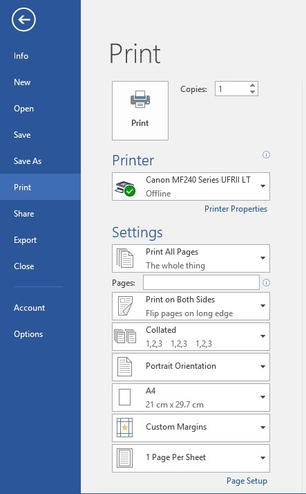 Hình 1 105 – Giao diện in ấn văn bản Nhập số bản in trong mục Copies 5