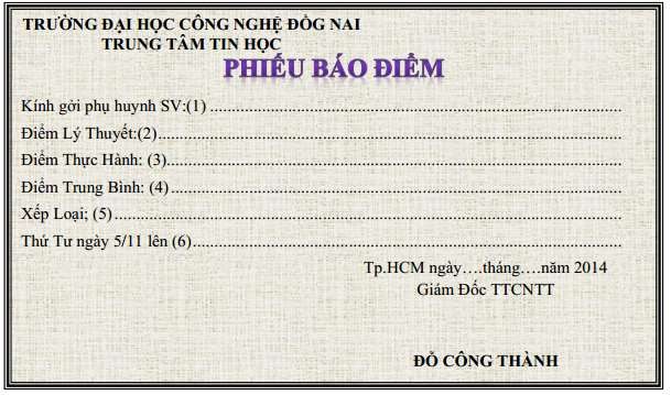 Yêu cầu 1 Thực hiện chức năng mail merge để import dữ liệu vào phiếu thông 5