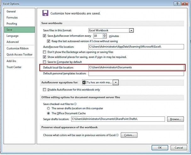 Hình 2 4 – Tab Save Tab này cho phép xác định cách một workbook được lưu Ta có 4