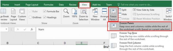 Hình 2 23 – Cách cố định dòng và cột  Nếu ta muốn cố định dòng đầu 4