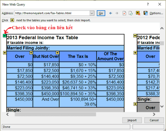 Hình 2 50 – Cách chọn bảng từ website Chọn Import xác định vị trí đặt 13