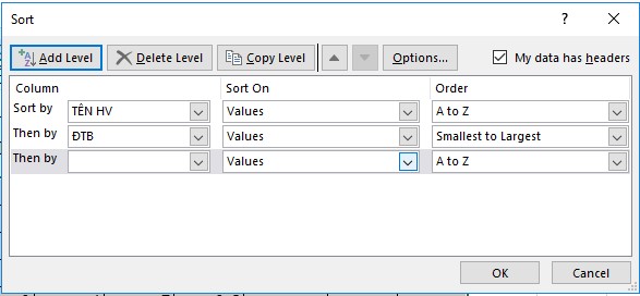 Hình 2 63 – Hộp thoại sắp xếp nhiều điều kiện 2 2 7 2 Lọc dữ liệu Trích 11