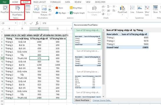 Hình 2 55 Tạo bảng Pivot Table Sau khi Excel phân tích dữ liệu trong bảng sẽ hiển 2