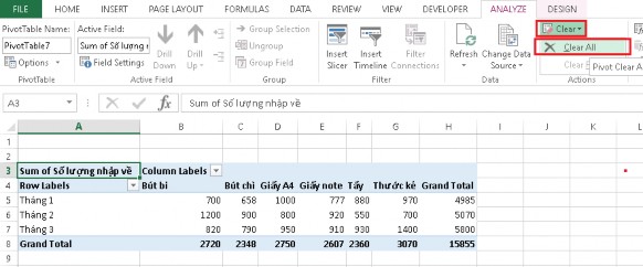 Hình 2 61 Xóa Pivot Table 2 2 7 Sắp xếp và lọc dữ liệu 2 2 7 1 Sắp xếp dữ liệu 8