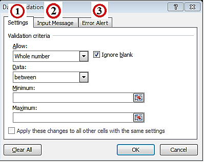 Hình 2 75 – Tab setting của hộp thoại Data Validation Cửa sổ Settings cho phép 8