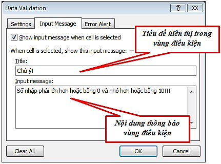 Hình 2 78 – Tab Input Message của hộp thoại Data Validation Input Message Cho phép 2