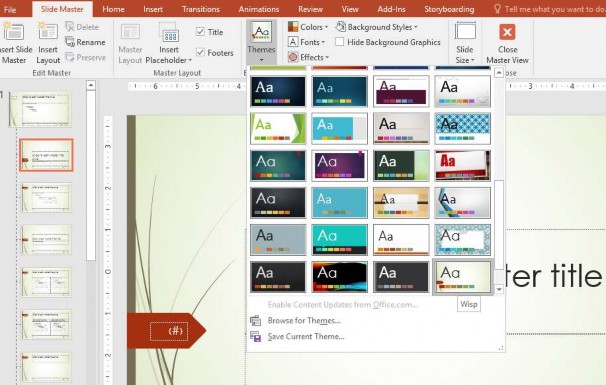 Hình 3 9 – Các mẫu Themes cho Slide Master Chọn các mẫu slide bên trái cửa sổ 1