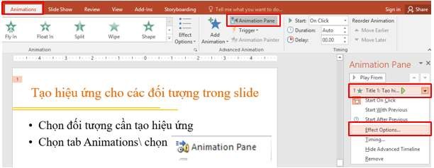 Hình 3 41 – Minh họa tùy chỉnh hiệu ứng cho đối tượng trên slide Xuất 11